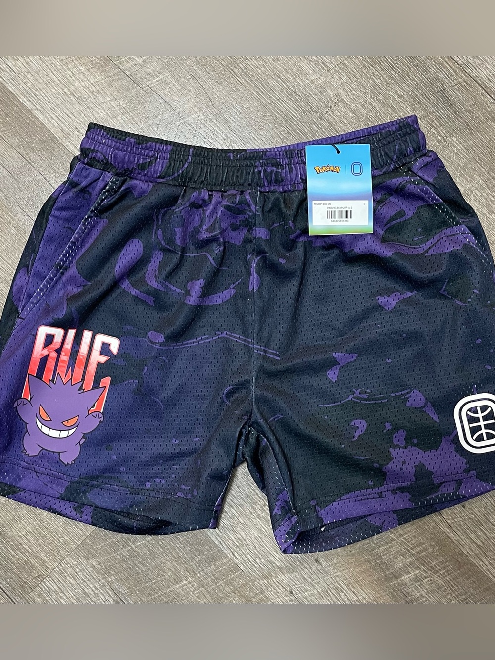 New Pokémon RWE Gengar Mesh Basketball Shorts Small Purple Black Warm Up Bottoms